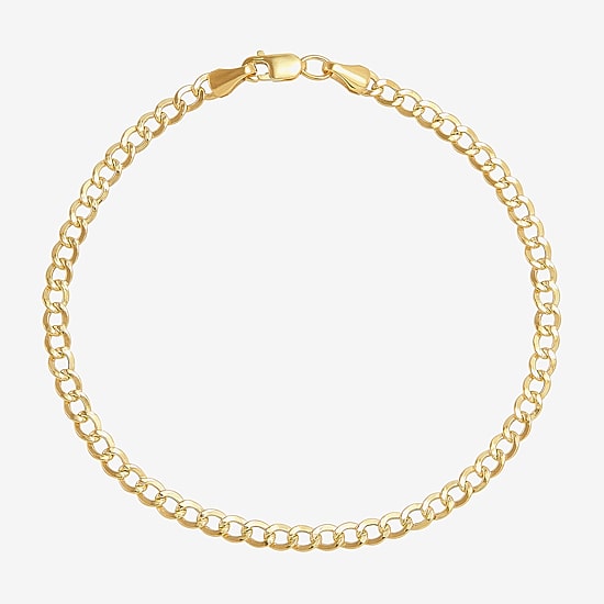 Bonded Brilliance Womens 14K Gold Bonded With Sterling Silver 7.5 Inch Hollow Cuban Chain Bracelet
