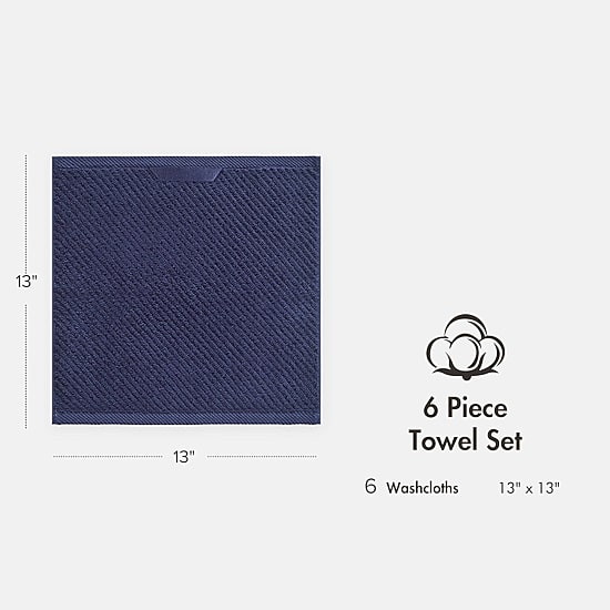Madison Park Diagonal Ribbed 500gsm Cotton Zero Twist 6-pc. Quick Dry Bath Towel Set