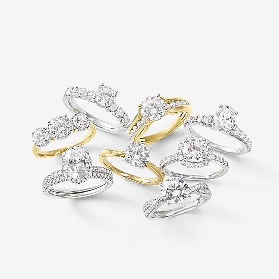 (F,Vs2) Womens 2 CT. T.W. Lab Grown White Diamond 10K Gold Round Side Stone Engagement Ring