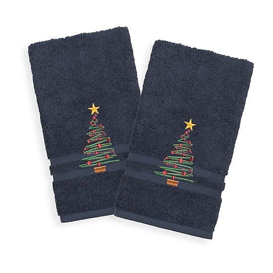 Linum Home Textiles Christmas Tree 2-pc. Embellished Hand Towel