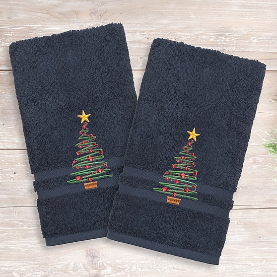 Linum Home Textiles Christmas Tree 2-pc. Embellished Hand Towel