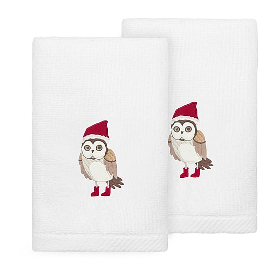 Linum Home Textiles Christmas Baby Owl 2-pc. Embellished Hand Towel