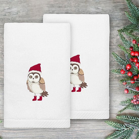 Linum Home Textiles Christmas Baby Owl 2-pc. Embellished Hand Towel