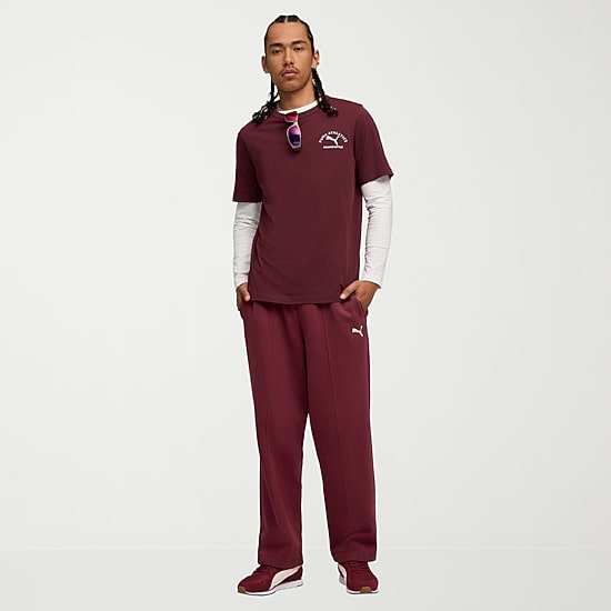 PUMA Mens Drawstring Waist Wide Leg Relaxed Fit Fleece Sweatpant