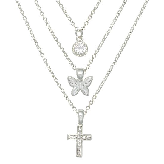 Mixit Womens Cubic Zirconia Butterfly Cross Hypoallergenic 3-pc. Necklace Set