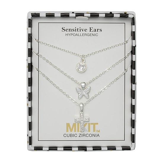 Mixit Womens Cubic Zirconia Butterfly Cross Hypoallergenic 3-pc. Necklace Set