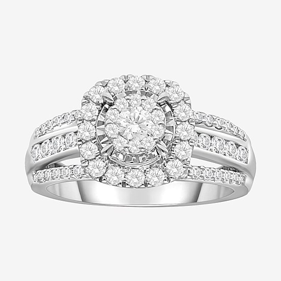 (I / SI2) Womens 1 CT. T.W. Lab Grown White Diamond 10K or 14K White Gold Cushion Side Stone Halo Engagement Ring