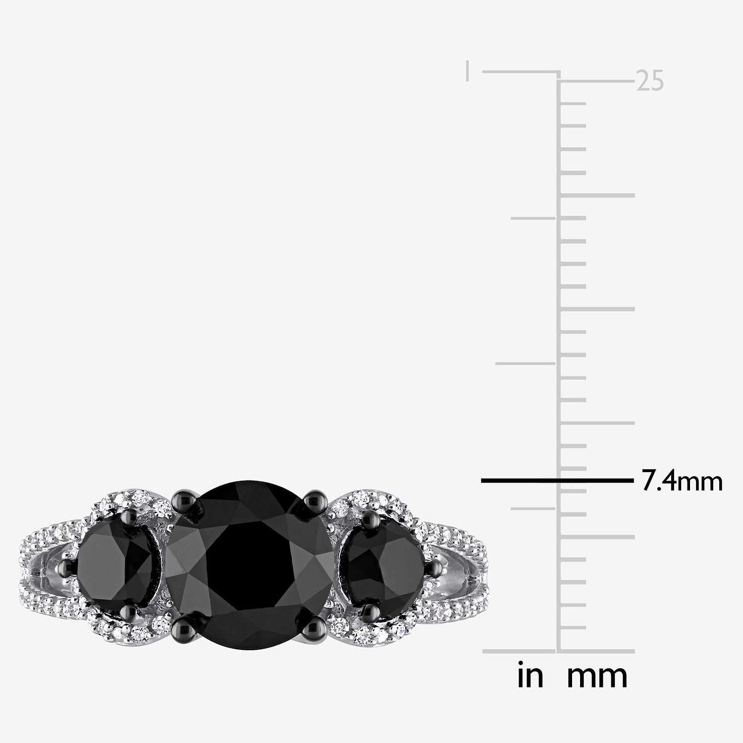 Midnight Black Womens 3 CT. T.W. Natural Black Diamond 10K Gold Round Side Stone 3-Stone Engagement Ring