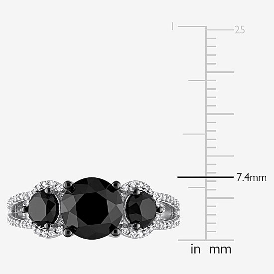 Midnight Black Womens 3 CT. T.W. Natural Black Diamond 10K Gold Round Side Stone 3-Stone Engagement Ring