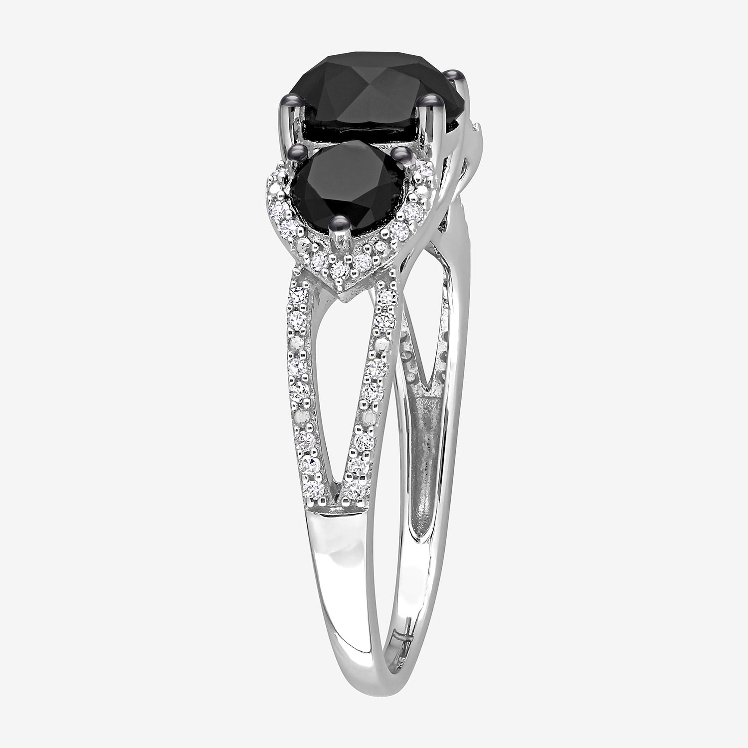 Midnight Black Womens 3 CT. T.W. Natural Black Diamond 10K Gold Round Side Stone 3-Stone Engagement Ring