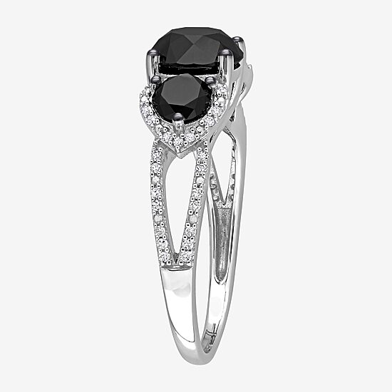 Midnight Black Womens 3 CT. T.W. Natural Black Diamond 10K Gold Round Side Stone 3-Stone Engagement Ring