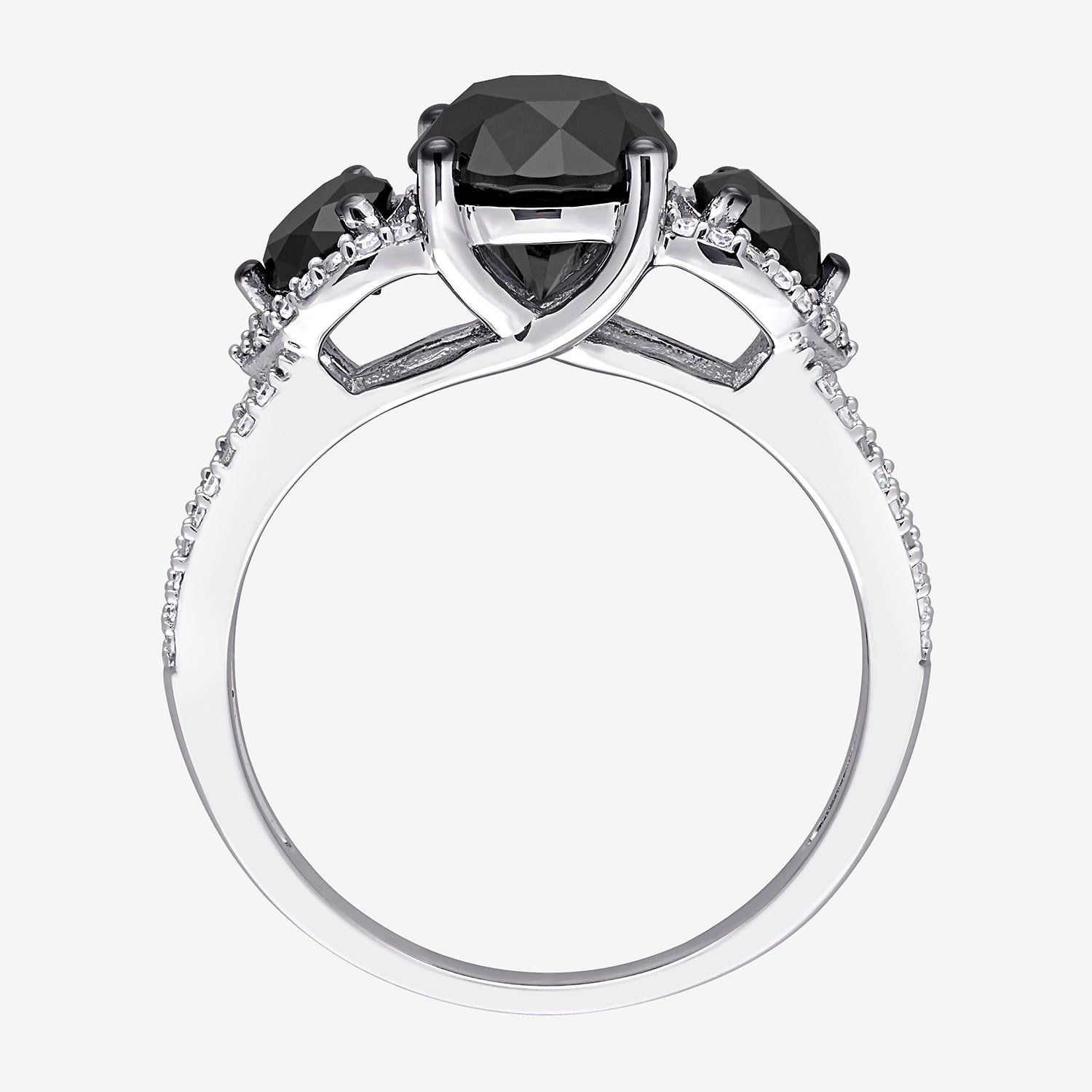 Midnight Black Womens 3 CT. T.W. Natural Black Diamond 10K Gold Round Side Stone 3-Stone Engagement Ring