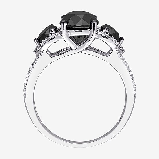 Midnight Black Womens 3 CT. T.W. Natural Black Diamond 10K Gold Round Side Stone 3-Stone Engagement Ring