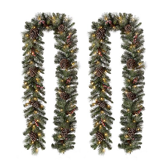 Glitzhome Glittered Pine Cone Pre-Lit Indoor Christmas Garland