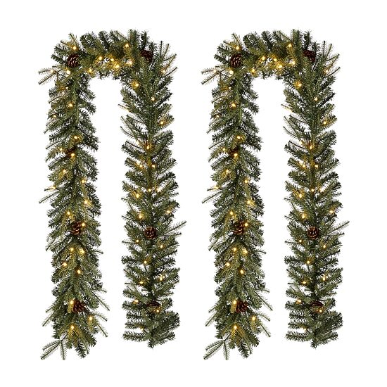 Glitzhome 2-Pack Pre-Lit Indoor Christmas Garland Set