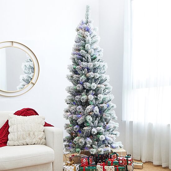 Glitzhome 7 1/2 Foot Pre-Lit Flocked Pine Christmas Tree
