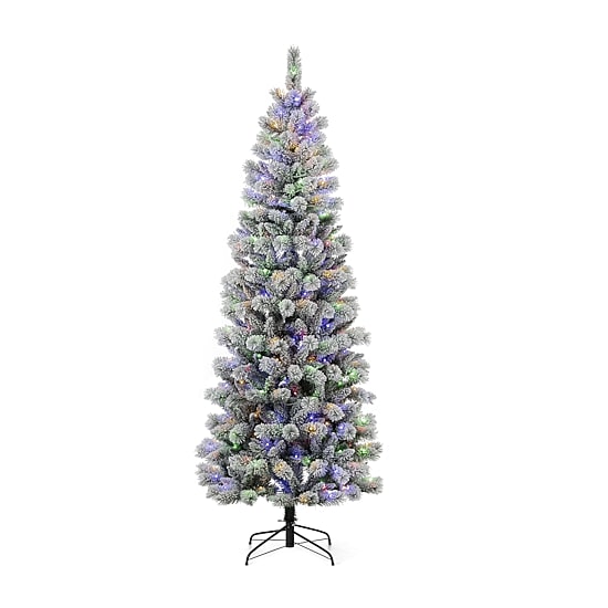Glitzhome 7 1/2 Foot Pre-Lit Flocked Pine Christmas Tree