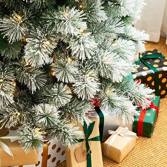 Glitzhome 7 1/2 Foot Pre-Lit Flocked Pine Christmas Tree