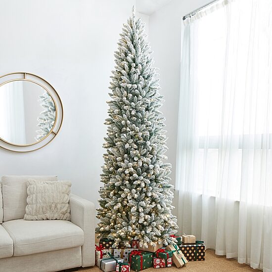 Glitzhome 9 Foot Pre-Lit Flocked Pine Christmas Tree