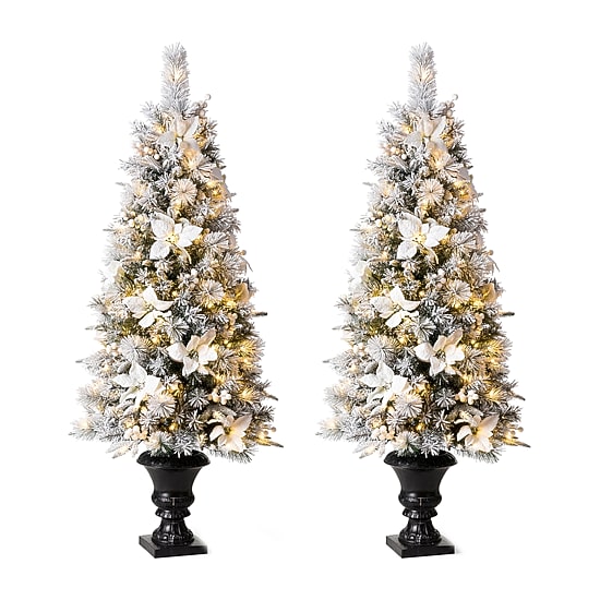 Glitzhome 5 Foot Pre-Lit Flocked Pine Christmas Tree