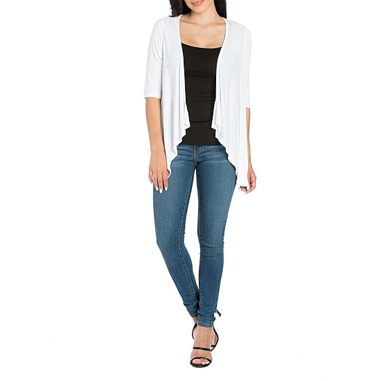 24/7 Comfort Apparel 3/4 Length Sleeve Open Cardigan