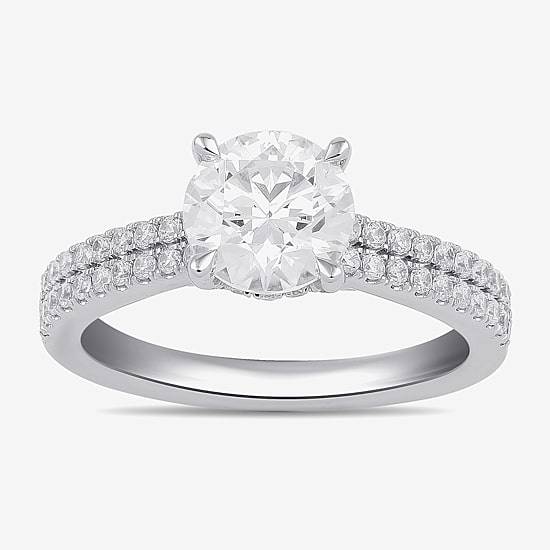 (H-I / SI1-SI2) Womens 2 CT. T.W. Lab Grown White Diamond 10K or 14K Gold Round Side Stone Engagement Ring