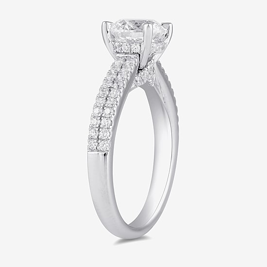 (H-I / SI1-SI2) Womens 2 CT. T.W. Lab Grown White Diamond 10K or 14K Gold Round Side Stone Engagement Ring