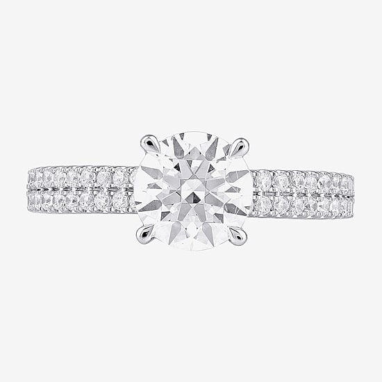 (H-I / SI1-SI2) Womens 2 CT. T.W. Lab Grown White Diamond 10K or 14K Gold Round Side Stone Engagement Ring