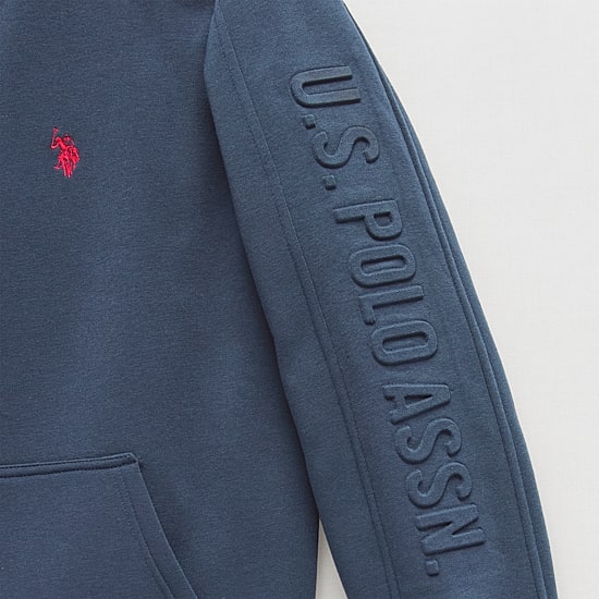 U.S. Polo Assn. Wordmark Sherpa Mens Long Sleeve Embroidered Fleece Zipper Hoodie
