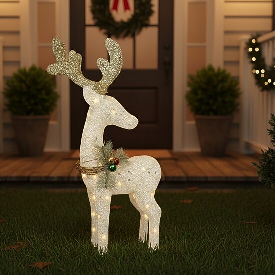 37.5'' Lighted White and Gold Reindeer Outdoor Christmas Decoration