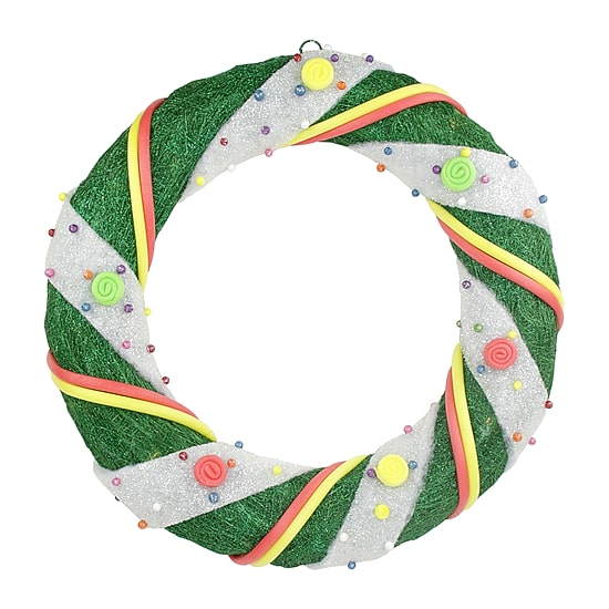Pre-Lit Green and White Candy Striped Sisal Artificial Christmas Wreath - 18-Inch  Clear Lights