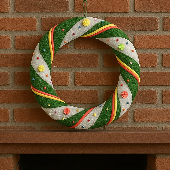 Pre-Lit Green and White Candy Striped Sisal Artificial Christmas Wreath - 18-Inch  Clear Lights