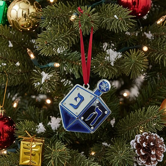 3'' Blue and Silver Dreidel Hanukkah Holiday Ornament with European Crystals