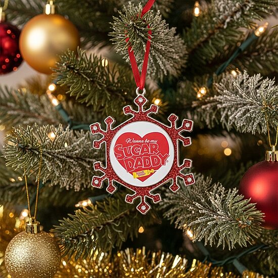 3.5'' Red and Silver Snowflake Sugar Daddy Candy Logo Christmas Ornament