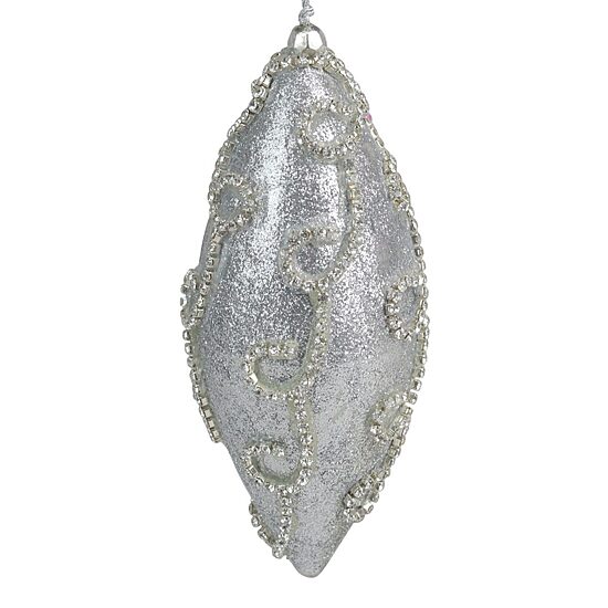 Glitter Silver Shatterproof Christmas Finial Ornament 6"
