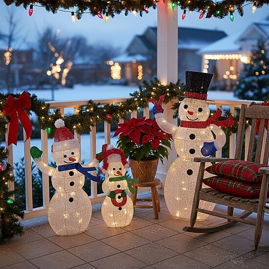 Northlight Lighted Mesh Snowmen Joy Christmas Yard Art