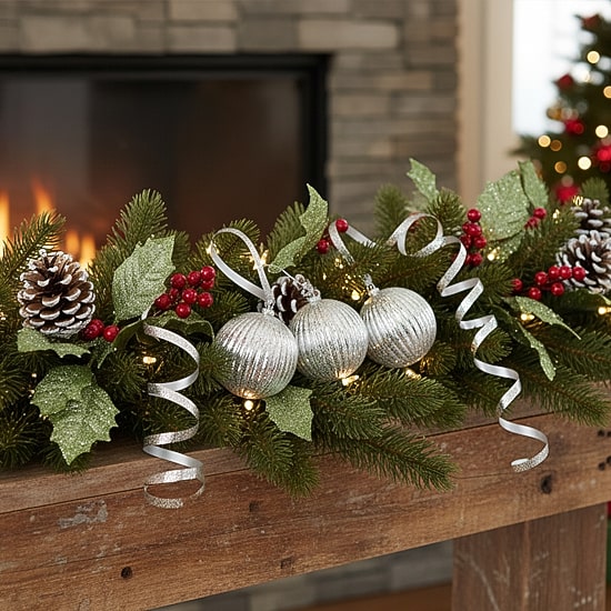 Set of 3 Lighted Silver Mercury Glass Finish Ribbed Ball Christmas Ornaments - Clear Lights