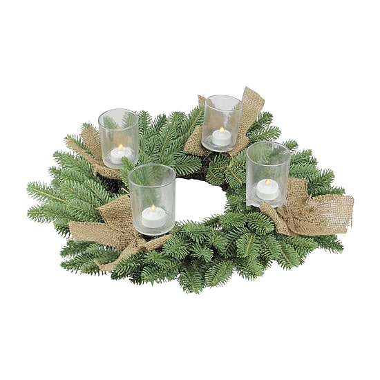 Green and Brown Pine Artificial Christmas Wreath with Candle Holder - 21-Inch  Unlit