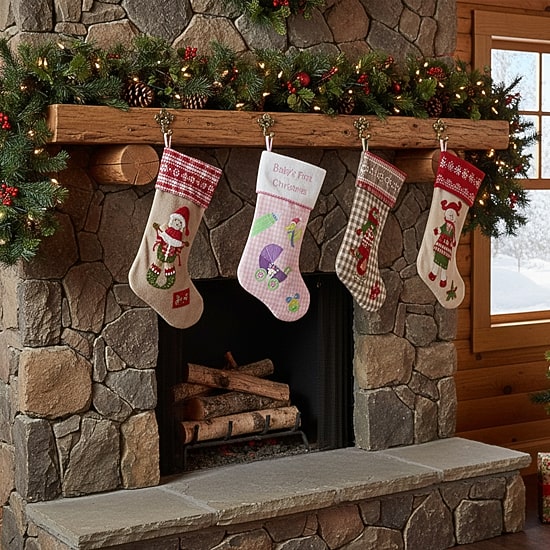 18.5'' Pink and White ''Baby's First Christmas'' Embroidered Stocking