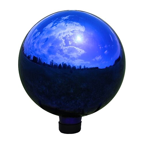 Indoor/Outdoor Reflective Mirrored Surface Garden Gazing Globe Ball with Stemmed Bottom and Rubber Cap - 10" Diameter - Blue