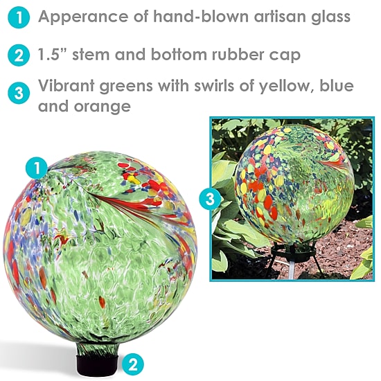 Net Health Shops Green Artistic Gazing Ball - 10 Inch Glass Yard Art