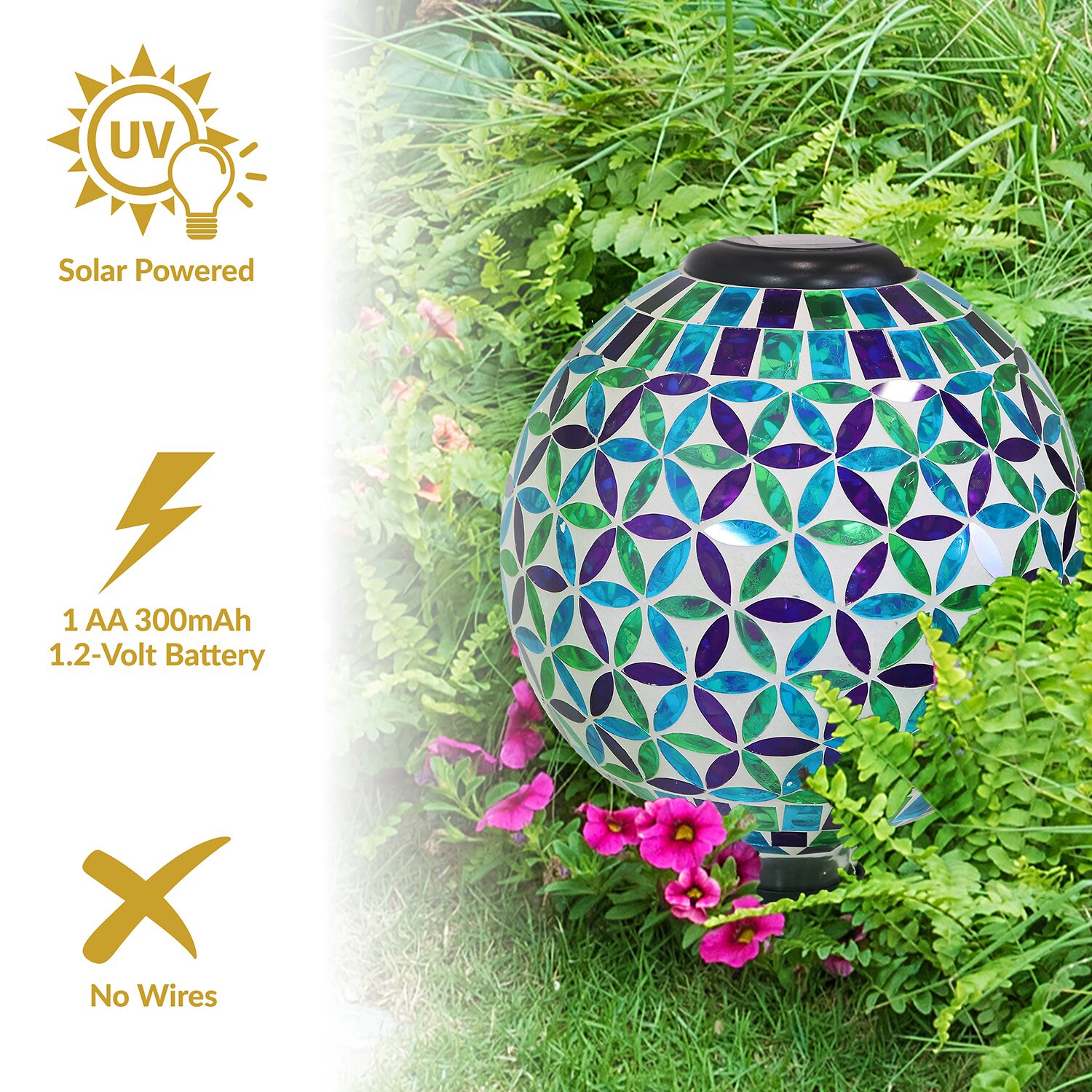 Net Health Shops Blooms Mosaic Gazing Globe - 10 Inch 2 pc. Glass Yard Art