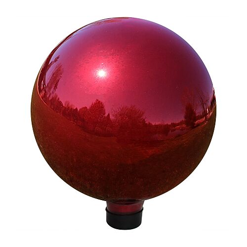 Indoor/Outdoor Reflective Mirrored Surface Garden Gazing Globe Ball with Stemmed Bottom and Rubber Cap - 10" Diameter - Red