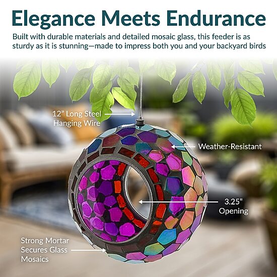 Net Health Shops Round Mosaic Glass Bird Feeder