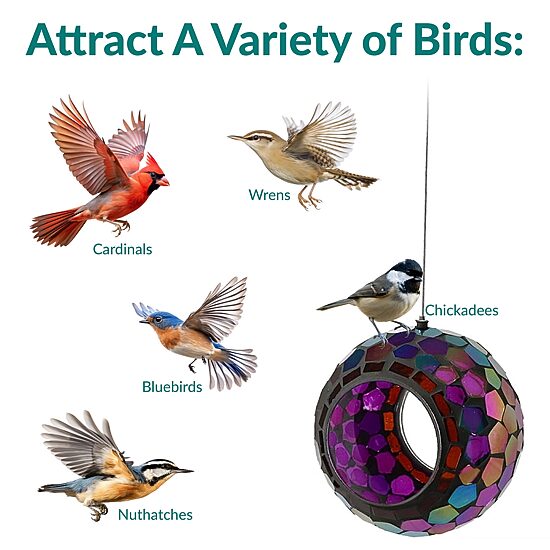 Net Health Shops Round Mosaic Glass Bird Feeder