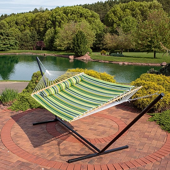 2 Person Freestanding Quilted Fabric Hammock with Stand