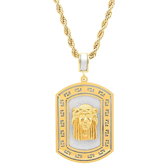 Mens 18K Gold over Stainless Steel Pendant Necklace