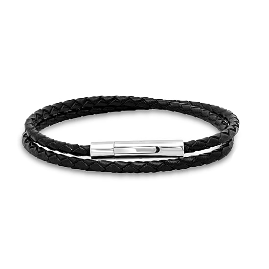 Steeltime Braided Leather Mens Stainless Steel Hypoallergenic Wrap Bracelet