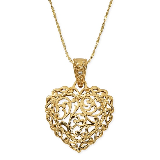 Made in Italy Womens 24K Gold Over Silver Sterling Silver Heart 18 Inch Pendant Necklace