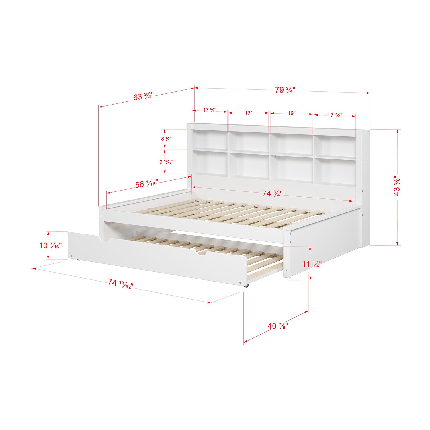 Bookcase Full Daybed with Twin Trundle